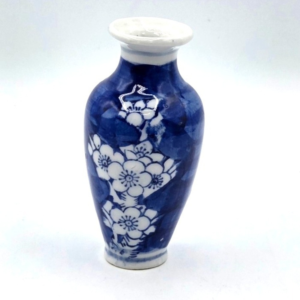 Vintage Miniature Blue and White‎ Cherry Blossom Vase 4" - Mini Chinoiserie Vase